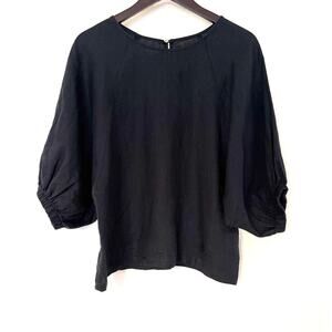 Lanhtropy Black Linen Balloon Sleeve Top